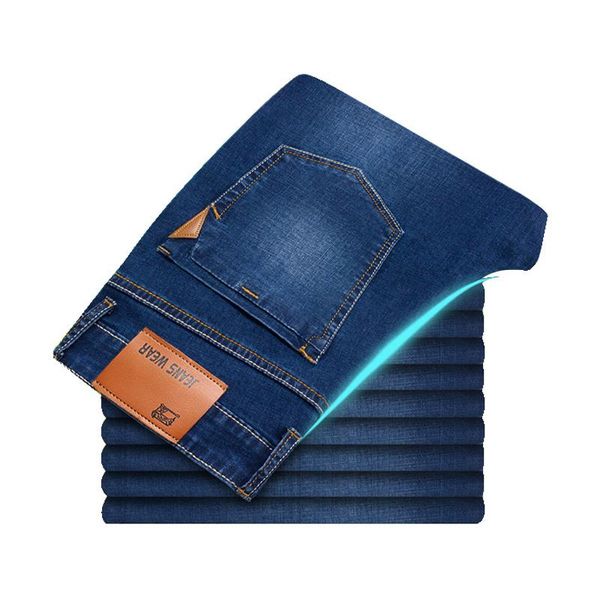 

men's jeans 2021 straight lightweight high elasticity skinny mid-waist casual denim pants man clothing large size 28-40, Blue