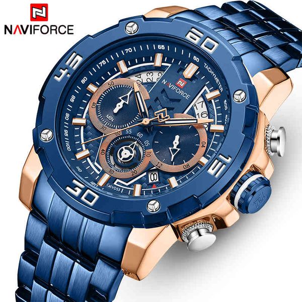 

naviforce brand mens sport watches luminous waterproof quartz watch men date chronograph wristwatch military relogio masculino 210517, Slivery;brown