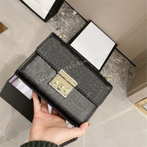

2021 female fashion designers handbags padlock leather handbag square chain strip bag artwork key holder thermal printing letters shoulder b