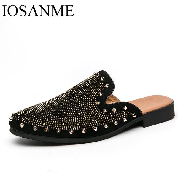 

dress shoes studded men leather designer italian party evening oxfords elegant male moccasins vintage spiked pointed man, Black