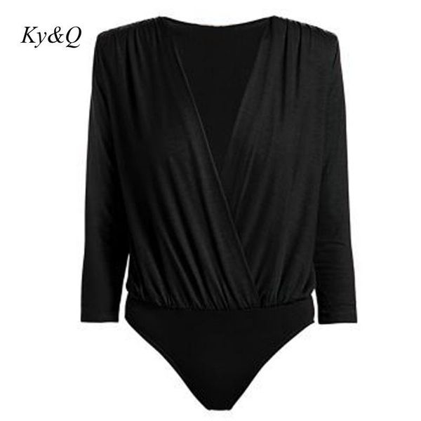 

women's t-shirt 2021 fashion elegant one-pieces bodysuits women black deep v-neck long sleeve rompers stretch tight-fitting jumpsuit, White