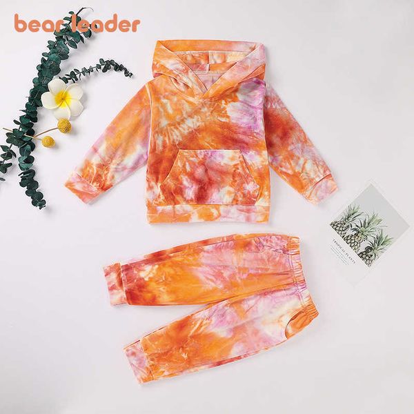 

bear leader toddler baby girls tie dye clothes ribbed knit long sleeve shirt pants 2pcs fall winter outfits pajamas set 210708, White