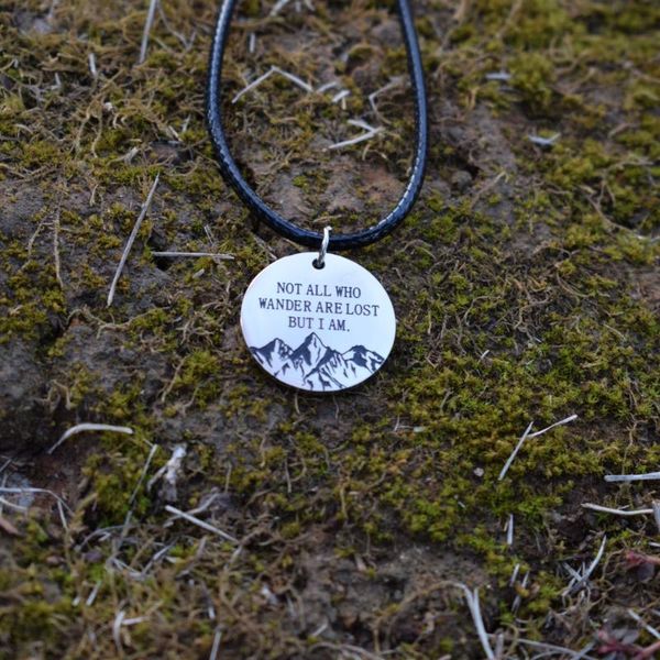 

pendant necklaces 1pcs stainless steel not all who wander but lost i am mountain necklace nature lover camping hiking, Silver