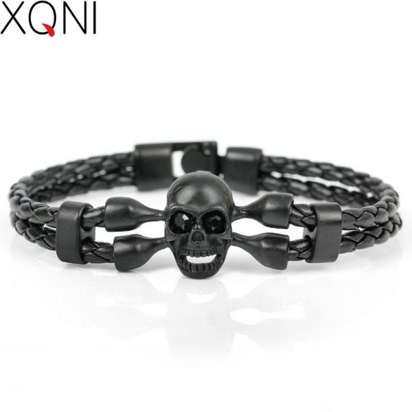 

tennis xqni brand skull leather men bracelet boys courage knighthood skeleton male charm jewelry, Golden;silver