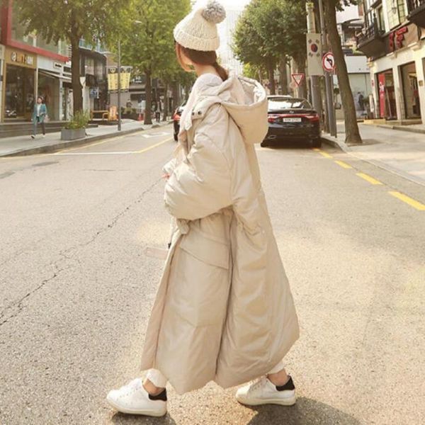 

women's down & parkas hooded extra long parka women 2021 high street thick warm winter coat female ladies jacket cotton padded outwear, Black
