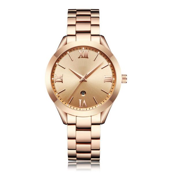 

simple and fashionable stainless steel analog quartz watch womens calendar ladies watches color1, Slivery;brown