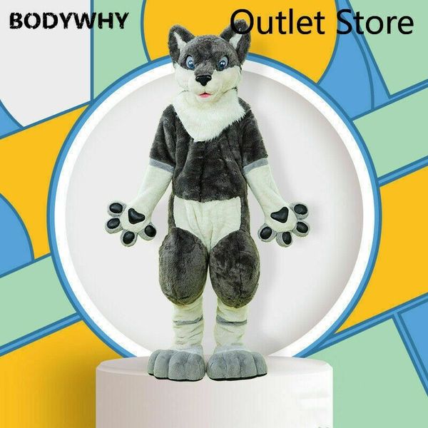 

mascot costumes gray fursuit long fur husky fox dog wolf mascot costume party game dress outfit carnival halloween xmas easter ad clothe, Red;yellow