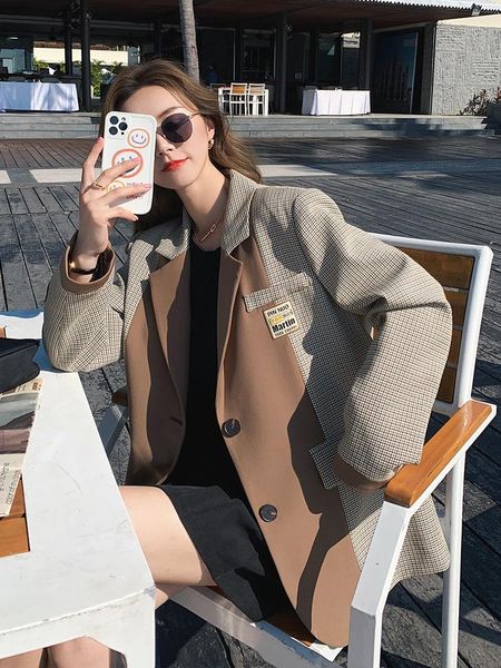 

women's suits & blazers 2021 plaid suit jacket women british style spring and autumn design sense niche casual, White;black