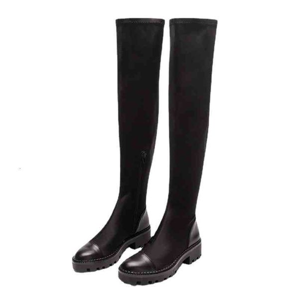 

boots lmcavasun za preto na altura do joelho-botas de salto grosso feminino fino inverno mais botas veludo estiramento retalhos casual camur, Black