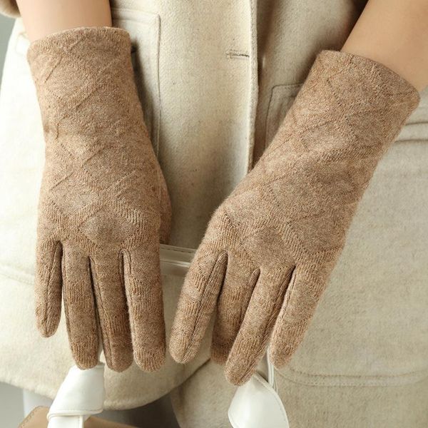 

sports gloves women winter cashmere stretch knit thicken warm glove outdoor sport cycling plus velvet plush touch screen driving mitten r71, Black