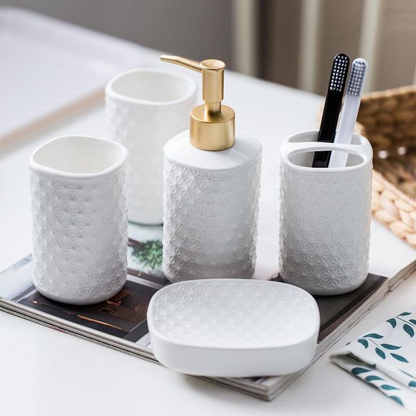 

bath accessory set ceramic bathroom five-piece mouthwash cup toothbrush holder decoration accessories toothpaste dispenser