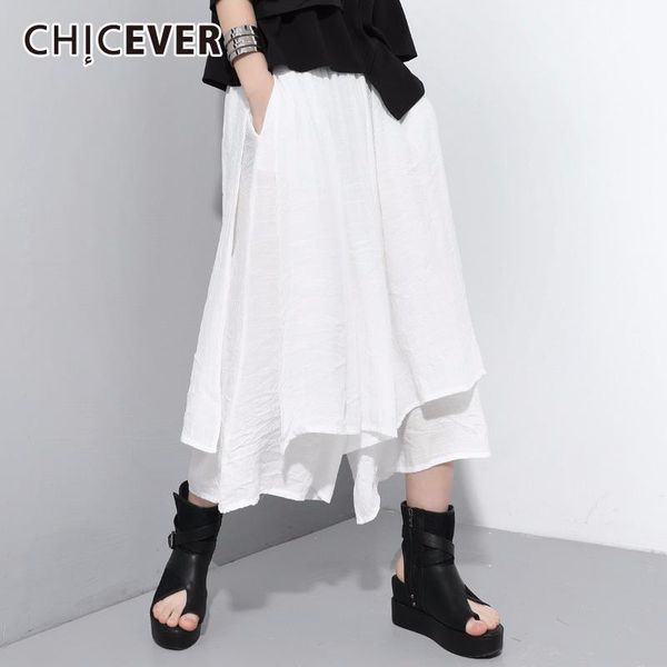 

women's pants & capris chicever trouser high waist casual oversized patchwork pocket asymmetric wide leg female fashion clothes 2021, Black;white