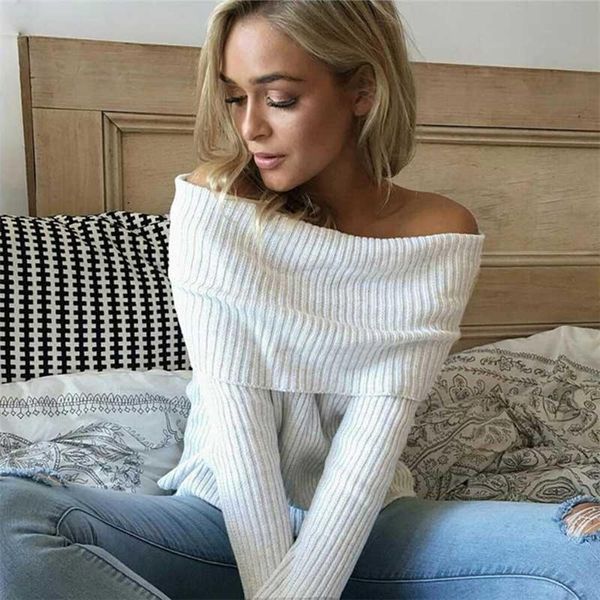 

women's sweaters 2021 pull femme off shoulder knitted sweater women autumn slim and pullovers pink black jumper, White;black