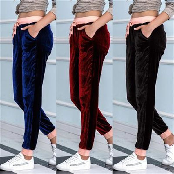 

womens solid color long pants fashion trend drawstring elastic waist wild harlan sports jogger pant designer female loose straight sweatpant, Black;white
