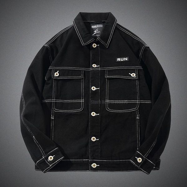 

men's jackets jean jacket korean style harajuku black contrast stitch men denim fashion multi pockets button up male coats, Black;brown