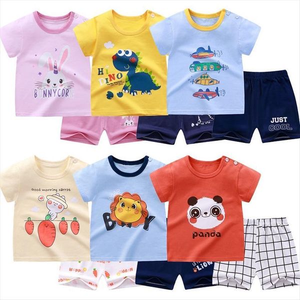 

children clothes boys summer short sleeved dinosaur suit 1 7 years olds girl pink casual shorts set baby cartoon outfit, White