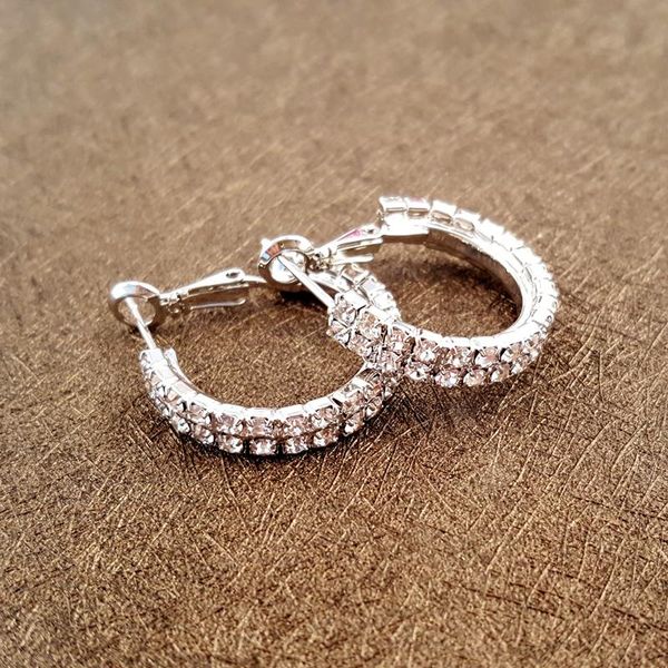 

2rows sliver needle winding 2cm c-type earrings full rhinestone temperament personality stud exquisite women girls jewelry gift hoop & huggi, Golden;silver