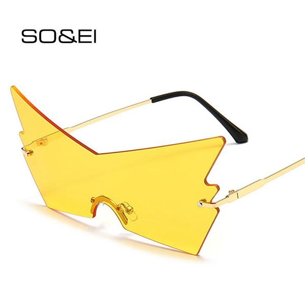 

so&ei fashion oversized cat eye women sunglasses vintage rimless clear ocean lens eyewear men one piece sun glasses shades uv400, White;black