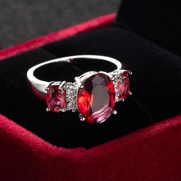 

wedding rings zircon engagement for women 925 sterling silver red/blue austrian crystals jewelry quality, Slivery;golden