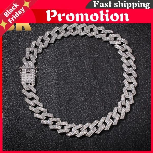 

chains 20mm prong cuban link necklace fashion hiphop jewelry 3 row rhinestones iced out necklaces for men, Silver