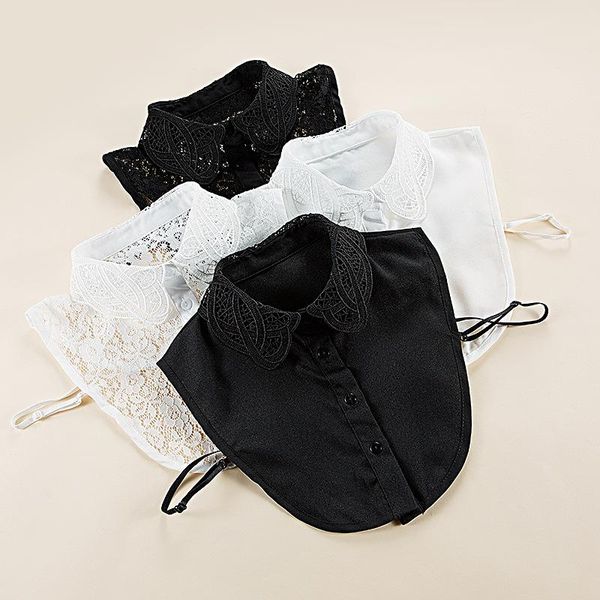 

bow ties fashion lace embroidery fake false collar for women sweater dress detachable collars shirt lapel blouse decorative, Black;gray