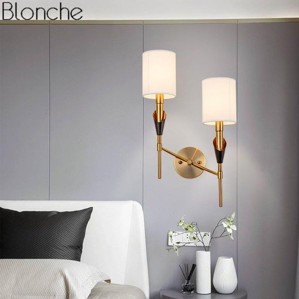 

wall lamp nordic gold fabric shades modern led sconce light for bedroom stair indoor home loft decor lighting fixture