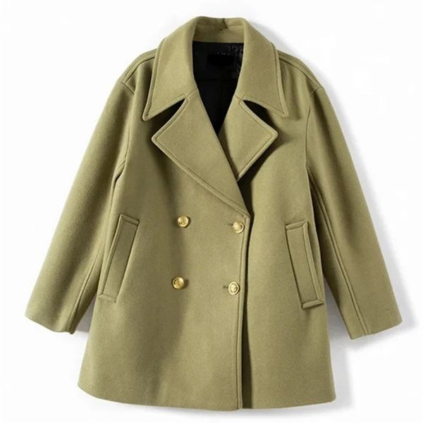 

wool autumn product big lapel double-breasted woolen coat 746y, Black
