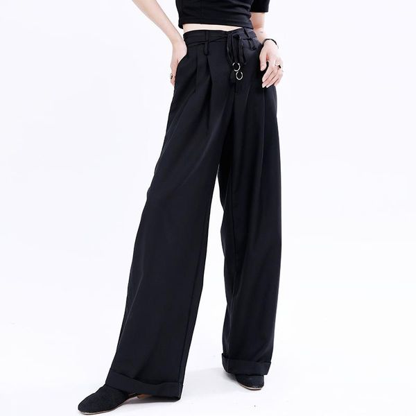 

women's pants & capris msxubelow the chest are all super good legs, all-match high-waist wide-leg pants, trousers, Black;white