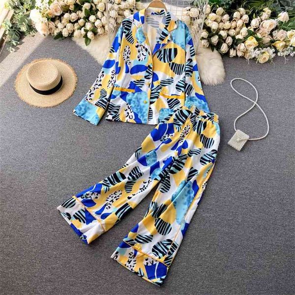 

women's european american fashionable pajamas style suit loose casual wide-leg pants vacation two-piece uk989 210506, White