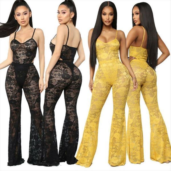 

lace solid wide leg women romper sleeveless bodycon, Black;white