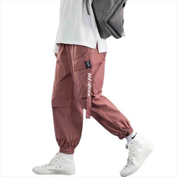 

streetwear multi pockets cargo harem women pants hip hop casual male track joggers trousers harajuku men, Black