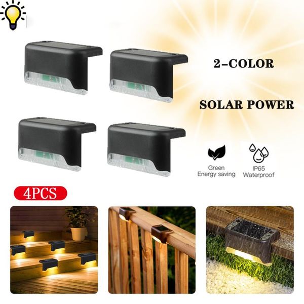 

solar lamps 4pcs step lights outdoor deck ip65 waterproof garden pathway yard patio stairs fence lamp