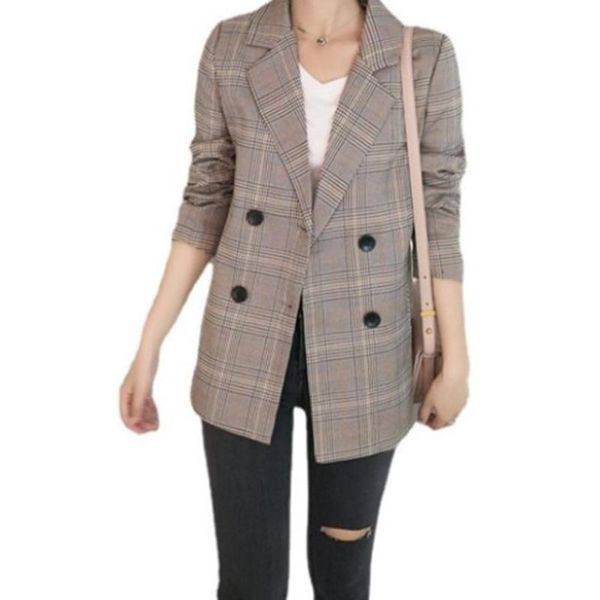 

women's suits & blazers debracat lattice formal women fashion double breasted casual blazer coat office stylish outwear suit business, White;black