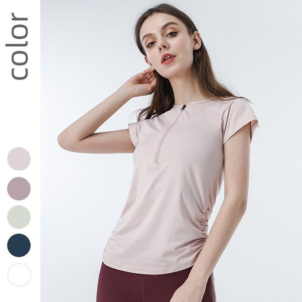 

yoga outfits tight drawstring gym sports t-shirts short sleeve summer thin exercise shirts women fitness suit workout tank, White;red
