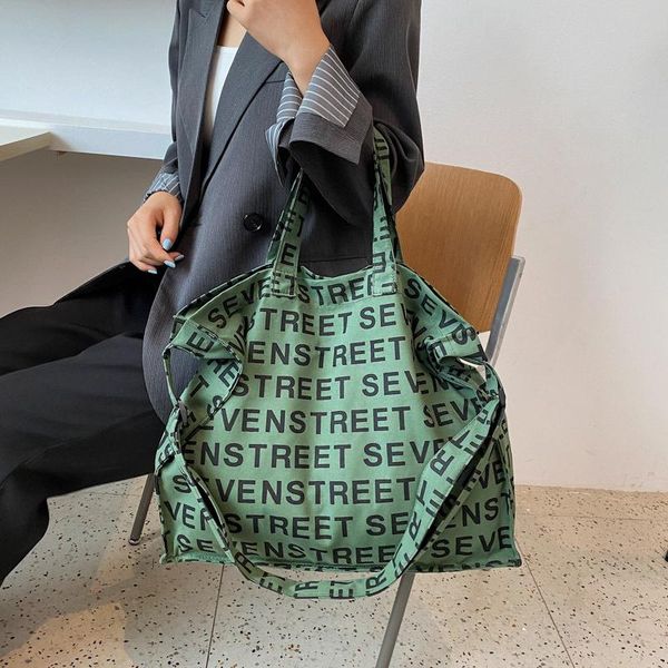 

evening bags 2021 arrivals women's canvas shoulder bag letter high-capacity green black design simple style girl's tote
