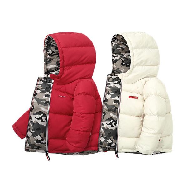 

down coat boys coats winter kids cotton jacket childrens' parka wearable on both sides baby clothing for girl camouflage solid, Blue;gray