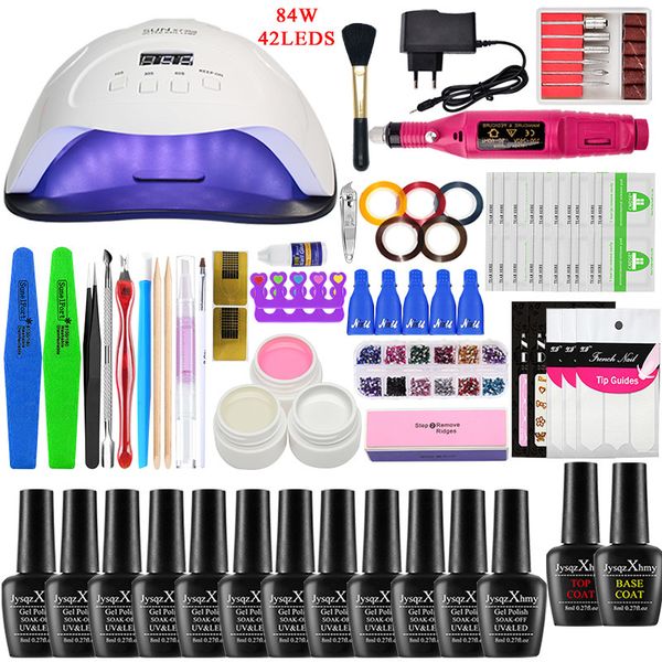 

led uv lamp 84/54/24w manicure set gel polish,nail tool kit file base coat