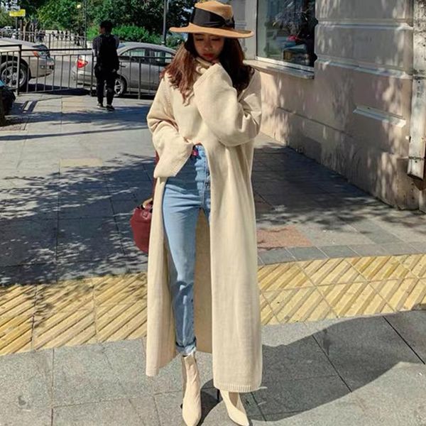 

casual dresses autumn sweater women dress winter long sleeve knitted loose maxi oversize knitting robe vestido, Black;gray