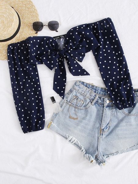

tie front polka-dot print bardot 32l8#, White