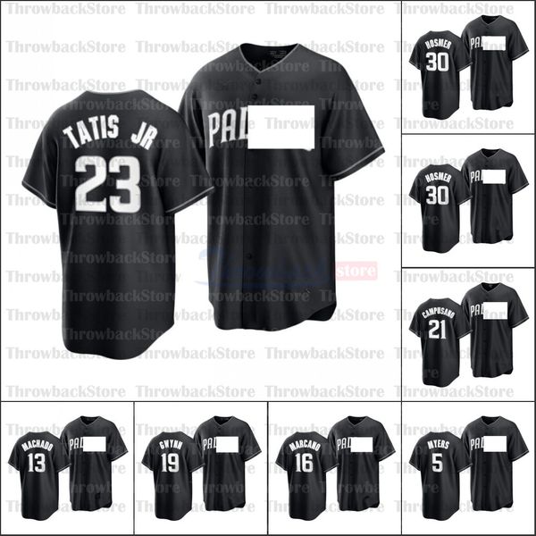 2021 All Black Fashion Baseball Trikots Fernando Tatis Jr 23 Manny Hado 13 Tony Gwynn 19 Eric Hosmer 30 Uniform Brown Rücken