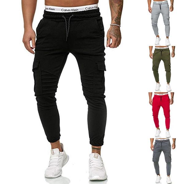 

men's pants yasuguoji sports mens sweatpants joggers multi pocket men track fitness elasticity, Black