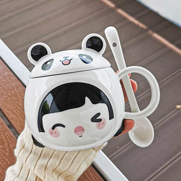 

mugs cartoon 3d three-dimensional embossed animal coffee ceramic cups with lid spoon office home tea cup for friends sweet gifts