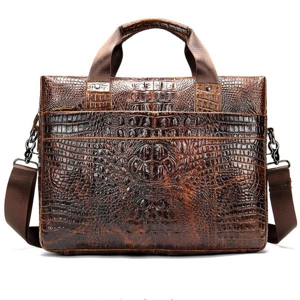 

briefcases horizontal computer briefcase crocodile pattern business gentleman casual men's fashion leather single shoulder bag zipper