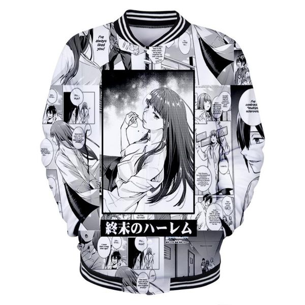 

men's hoodies & sweatshirts world's end halem 3d men polyester casual slim baseball jacket fashion harajuku streetwear, Black