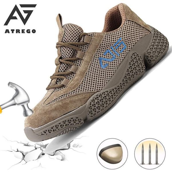

boots atrego european steel toe head work safety shoes lightweight breathable anti-smashing anti-piercing for men, Black