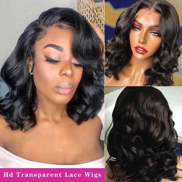 

brazilian body wavy short bob lace front closed human hair wig black female pre-pulled natural hairline baby hair bleached knot, Black;brown