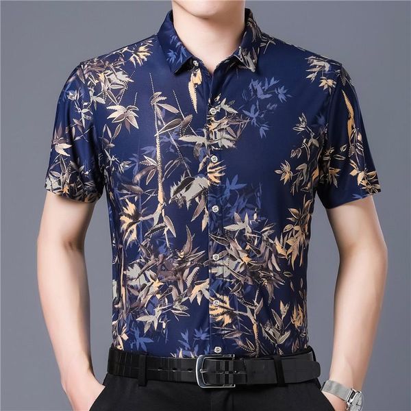 

men's casual shirts bamboo print men short sleeve mens shirt summer brand business work chemise homme wedding non iron dress camisas, White;black