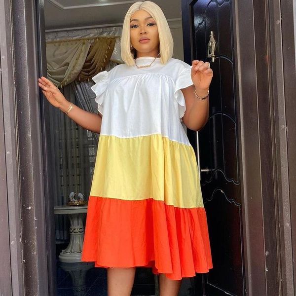 

casual dresses zoctuo ruffle sleeve girl party dress loose patchwork club midi for women fashion plus size princess summer, Black;gray