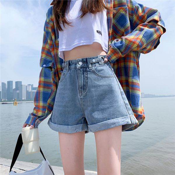 

women's jeans high waist denim shorts super show thin summer loose 2021 spring fashion, Blue