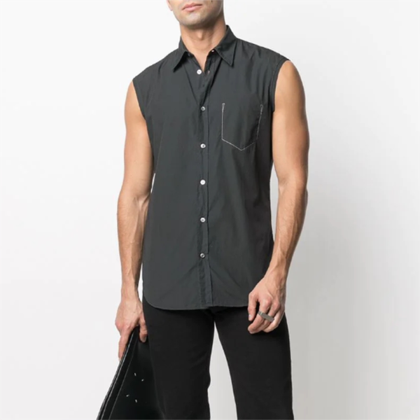 

men's casual shirts spring and summer men fashion slim youth personality sleeveless lapel shirt pure color thin pocket vest, White;black